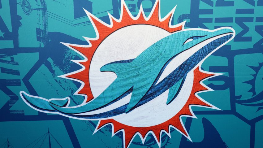 GREEN BAY, WISCONSIN – APRIL 23: A general view of the Miami Dolphins logo prior to the 2025 NFL Draft at Lambeau Field on April 23, 2025 in Green Bay, Wisconsin. (Photo by Perry Knotts/Getty Images)