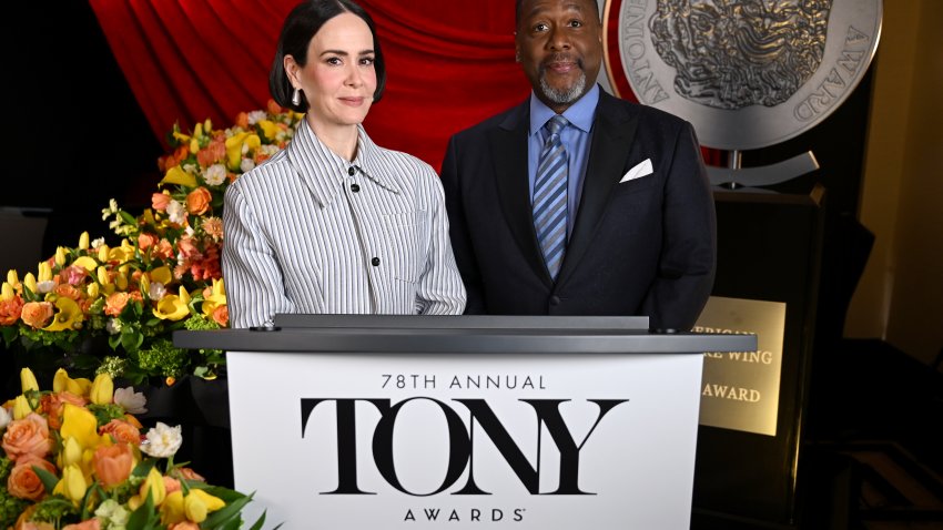 NEW YORK, NEW YORK – MAY 01: (L-R) Sarah Paulson and Wendell Pierce host The 78th Annual Tony Award Nominations at Sofitel New York on May 01, 2025 in New York City. (Photo by Jenny Anderson/Getty Images for Tony Awards Productions)