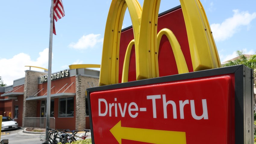 A McDonald's sign outside of a restaurant on May 1, 2025 in Miami, Florida.