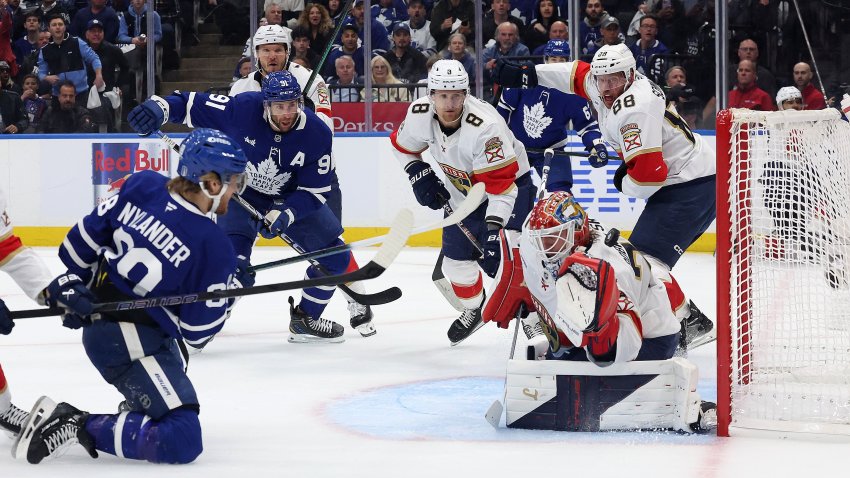 TORONTO, ON – MAY 5  –  Toronto Maple Leafs right wing William Nylander (88) puts the puck over the shoulder of Florida Panthers goaltender Sergei Bobrovsky (72) for the Toronto Maple Leafs second goal of the first period as the Toronto Maple Leafs play the Florida Panthers in the second round of the NHL Stanley Cup Play-Offs at Scotiabank Arena in Toronto. May 5, 2025.  Steve Russell/Toronto Star        (Steve Russell/Toronto Star via Getty Images)