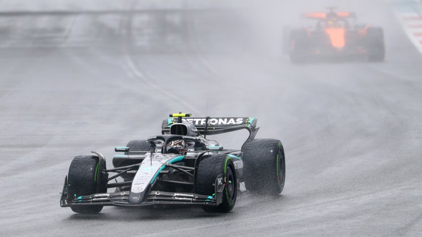MIAMI, FLORIDA – MAY 03: George Russell of Great Britain driving the (63) Mercedes AMG Petronas F1 Team W16 on the formation lap during the Sprint ahead of the F1 Grand Prix of Miami at Miami International Autodrome on May 03, 2025 in Miami, Florida. (Photo by Mark Thompson/Getty Images)