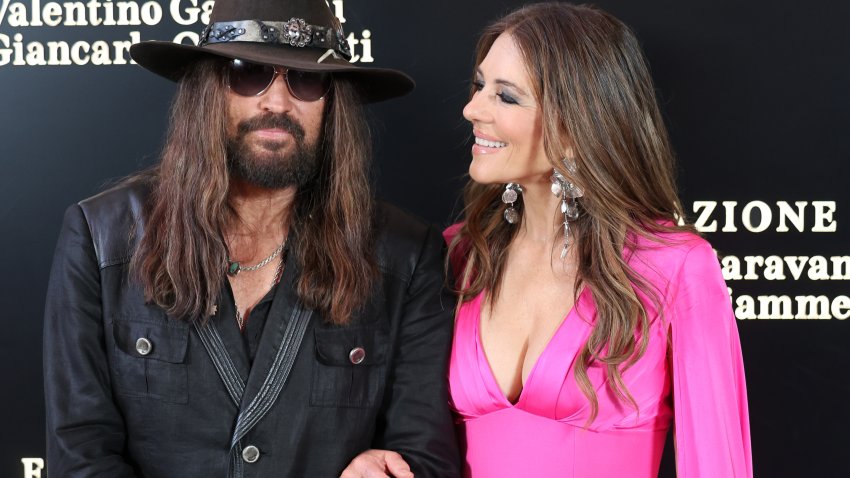Billy Ray Cyrus and Elizabeth Hurley attend the “Orizzonti | Rosso” Exhibition Opening Dinner at Palazzo Barberini on May 24, 2025 in Rome, Italy.