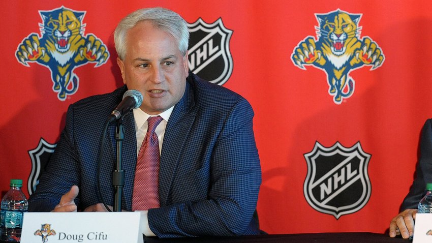 SUNRISE, FL – JANUARY 2: Vice Chairman, Partner & Alternate Governor Douglas A. Cifu announces that Executive Vice President and General Manager Dale Tallon has signed a multi-year contract extension with the Florida Panthers. Prior to their game against the New York Rangers at the BB&T Center on January 2, 2016 in Sunrise, Florida. (Photo by Jeff Sanzare/NHLI via Getty Images)