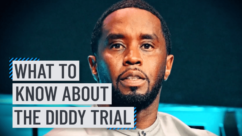 Photo of Sean Combs with text reading "What to know about the Diddy trial"