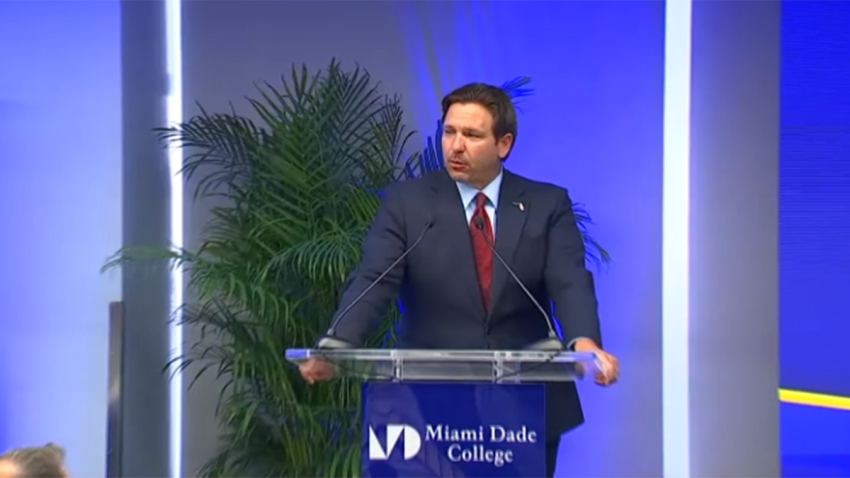 Florida Gov. Ron DeSantis speaks at Miami Dade College on June 4, 2025.