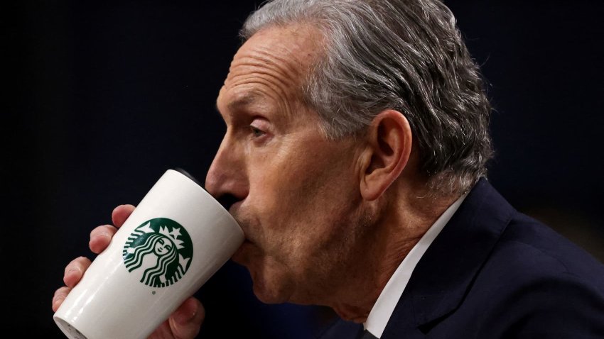 Former Starbucks CEO Howard Schultz drinks from a Starbucks mug while testifying before a Senate Health, Education, Labor, and Pensions Committee hearing to answer questions about the company’s compliance with labor law on Capitol Hill in Washington., U.S., March 29, 2023. 