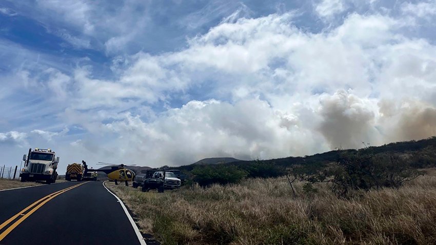 Smoke from a fire burning in Kahikinui, Hawaii