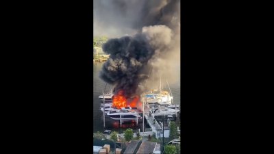 RAW: 2 boats catch fire at Miami marina