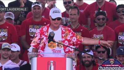 Florida Panthers coach Paul Maurice speaks during rally in Fort Lauderdale