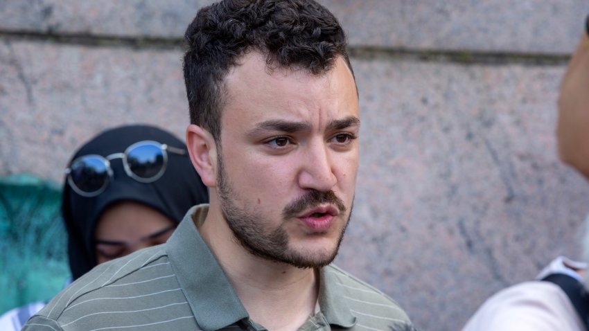 FILE – Student negotiator Mahmoud Khalil is seen at a pro-Palestinian protest encampment on the Columbia University campus in New York, April 29, 2024.