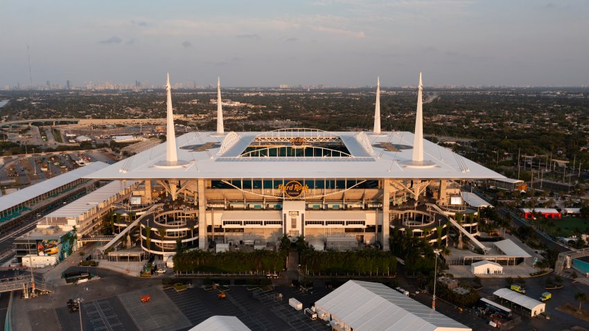 MIAMI GARDENS, FLORIDA – MAY 14:  A general aerial view of the Hard Rock Stadium on May 14, 2024 in Miami Gardens, Florida.  (Photo by Cliff Hawkins – FIFA/FIFA via Getty Images)