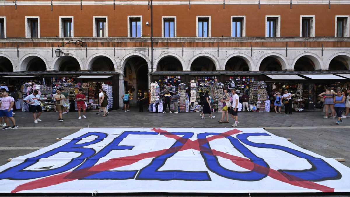 Activists protest Jeff Bezos' Venice wedding