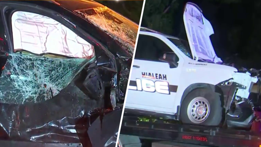 One person was hurt in a crash that involved a Hialeah police vehicle early Friday, images from the scene show.