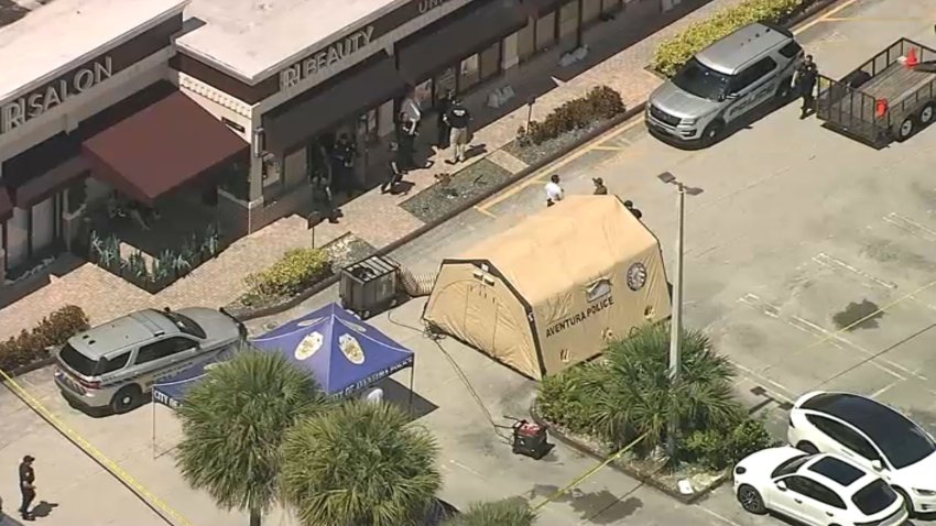 Investigators at the scene of a police-involved shooting in Aventura on Thursday, July 10, 2025.