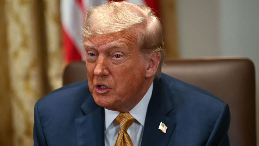 US President Donald Trump speaks during a cabinet meeting in the Cabinet Room of the White House in Washington, DC, on July 8, 2025.