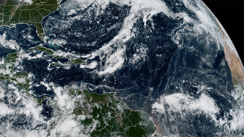 A satellite view of the tropical Atlantic on Oct. 16, 2025.