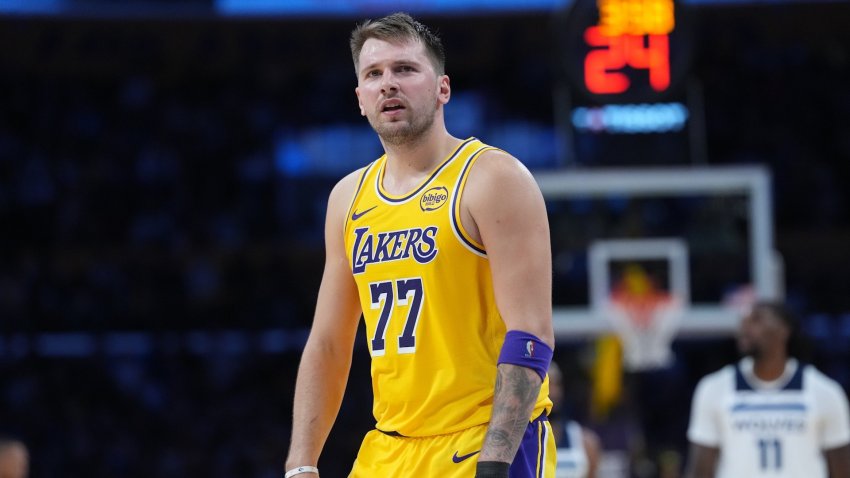 Luka Doncic celebrates after a shot