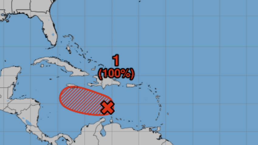 This tropical wave is generating a large area of showers and storms as well as winds of up to 45 mph along its north and eastern flanks. 
