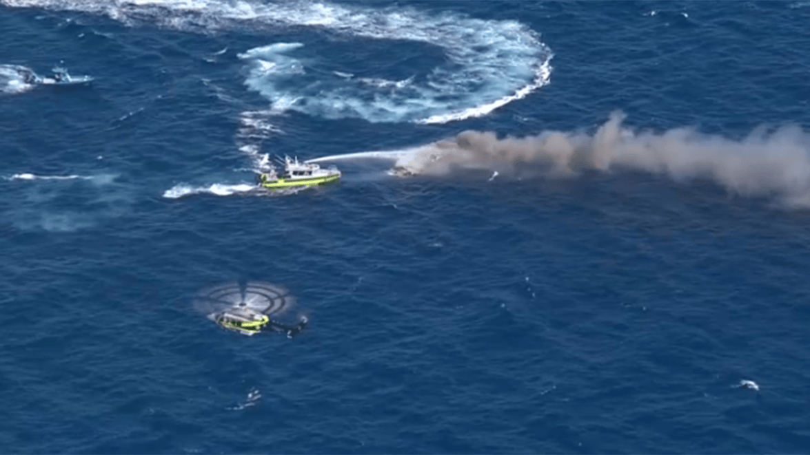 Fire In The Sea 2 people safe after boat consumed by fire in ocean off Dania Beach ...