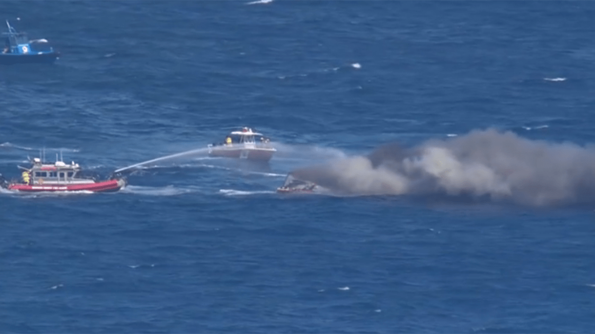 2 people safe after boat consumed by fire in ocean off Dania Beach