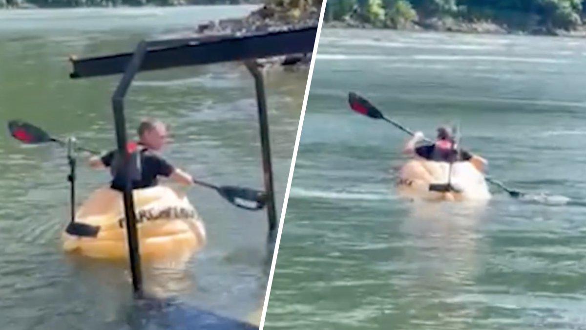Pumpkin sailor squashes his own Guinness World Record paddling his edible boat