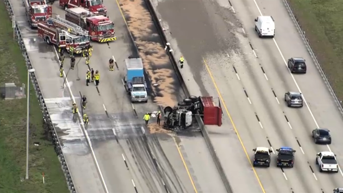 Dump truck rollover crash snarls traffic on Florida's Turnpike in Boynton Beach