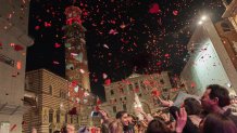 VERONA, ITALY - FEBRUARY 14:  Hearts made of paper fall down at Piazza Dante square during 'Verona in Love' on February 14, 2017 in Verona, Italy. Verona in Love, now in it's 13th edition, is a 4 day event that take place in Verona, inspired by William Shakespeare's Romeo and Juliet. (Photo by Awakening/Getty Images)