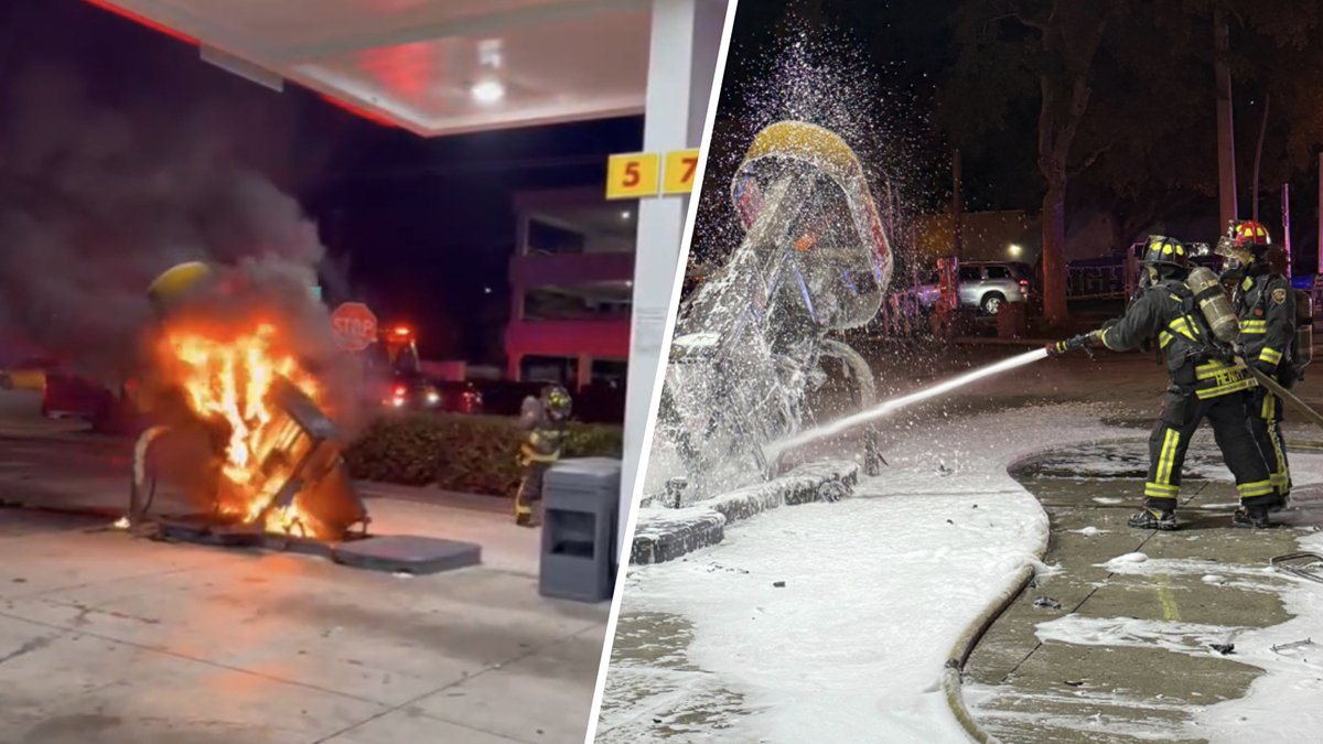 Fire erupts at Hollywood gas station after driver leaves with pump line ...