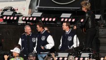 Joe Montana, Tom Brady and Peyton Manning attend the opening ceremony ahead of Super Bowl LX