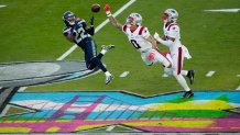 Christian Gonzalez #0 of the New England Patriots breaks up a pass