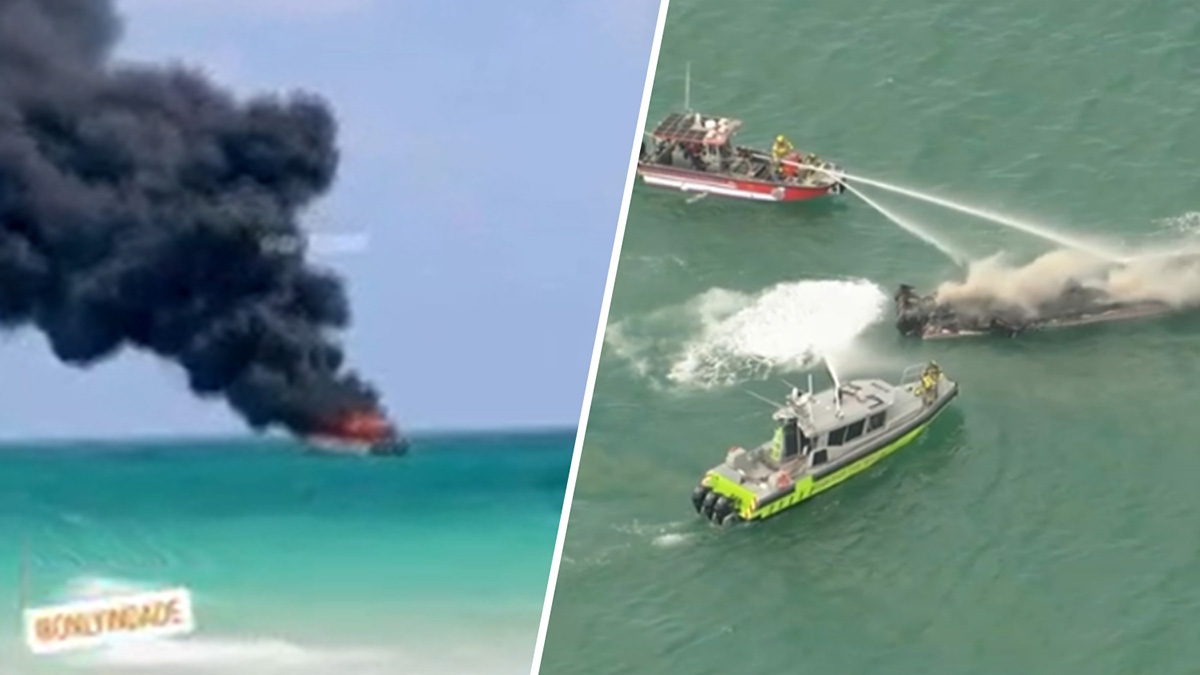 Crews respond after 40-foot boat catches fire off Miami Beach