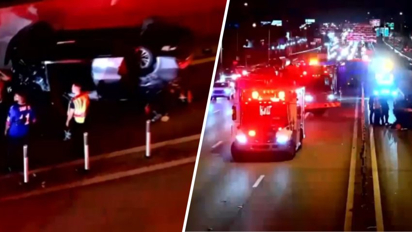 Officials are responding to a rollover crash on Interstate 95 at Hallandale Beach Boulevard on Thursday morning.