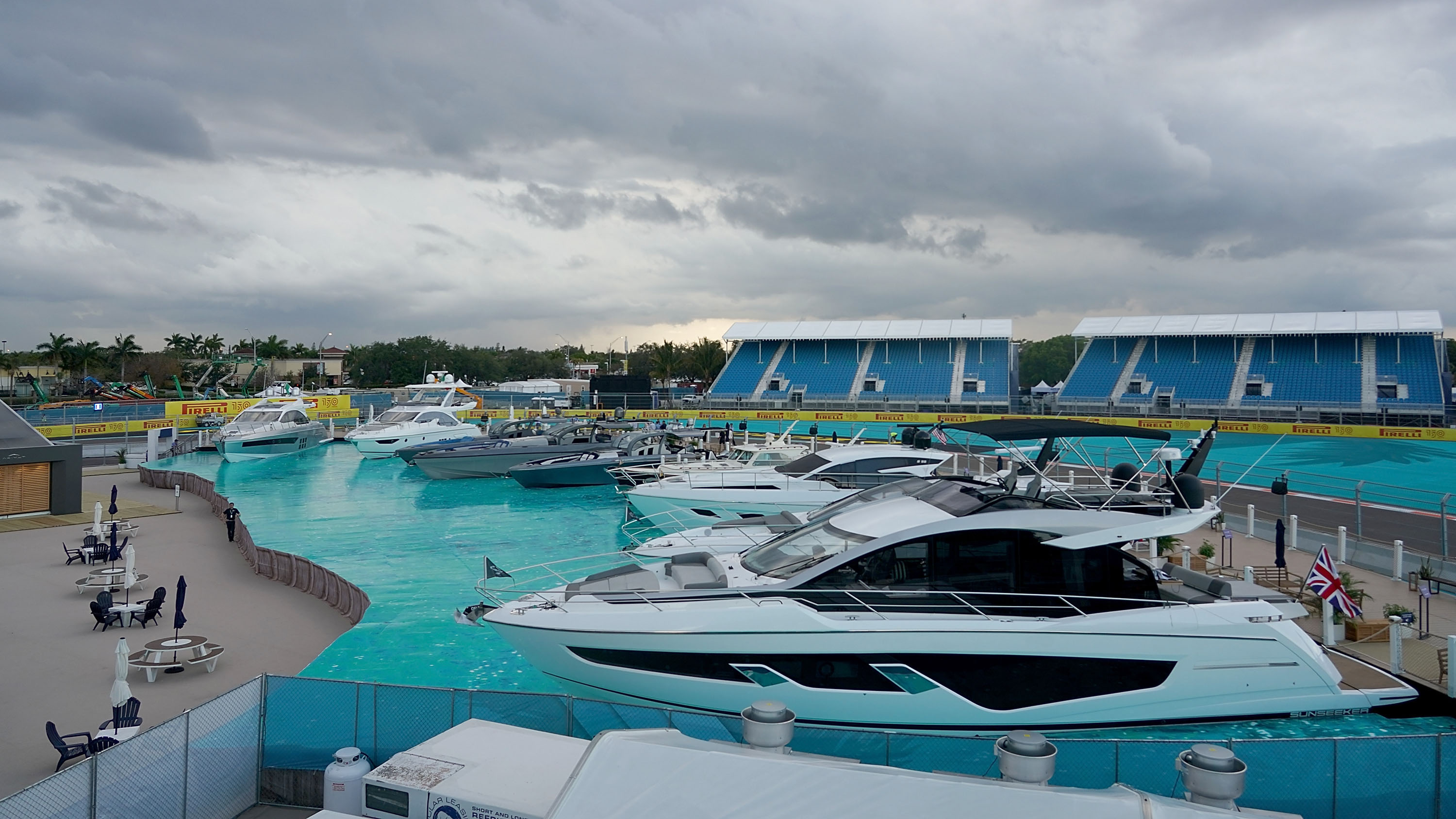 Miami Grand Prix boats in the man-made harbor