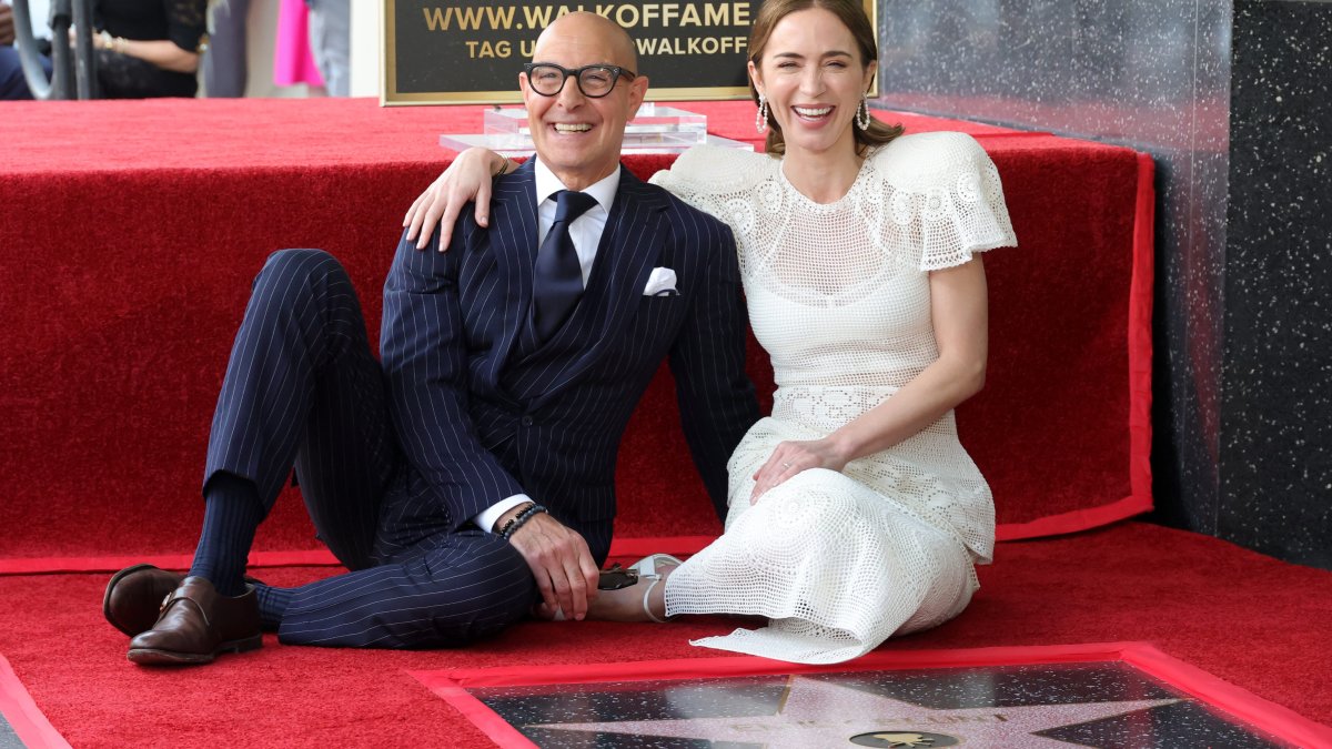 The Walk of Fame wears 2 new stars. See the Hollywood ceremony for Emily Blunt and Stanley Tucci