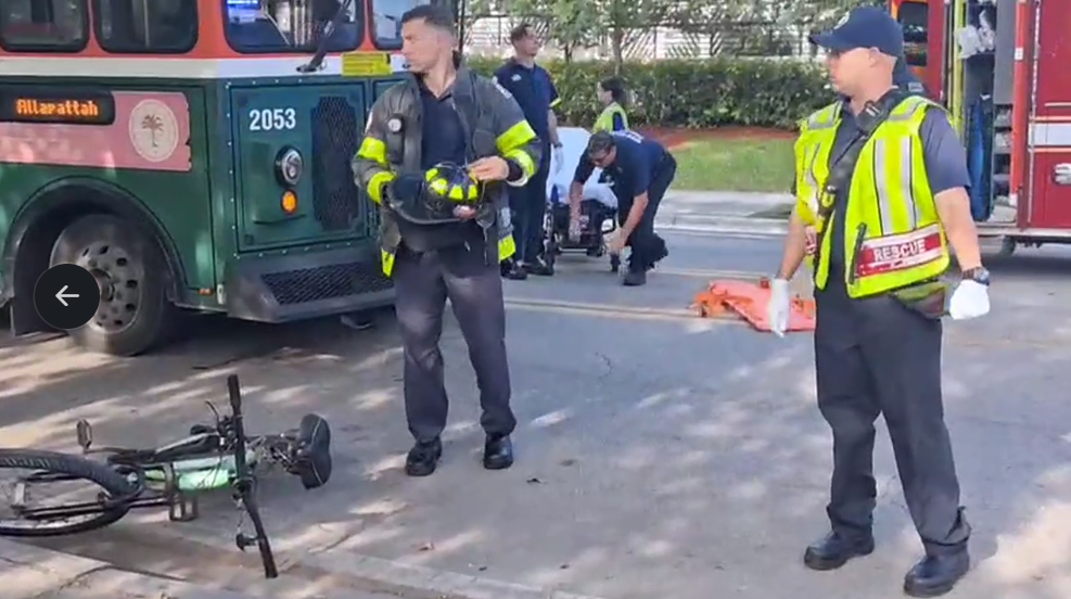 Cyclist in critical condition after being pinned under trolley in Miami, fire rescue says
