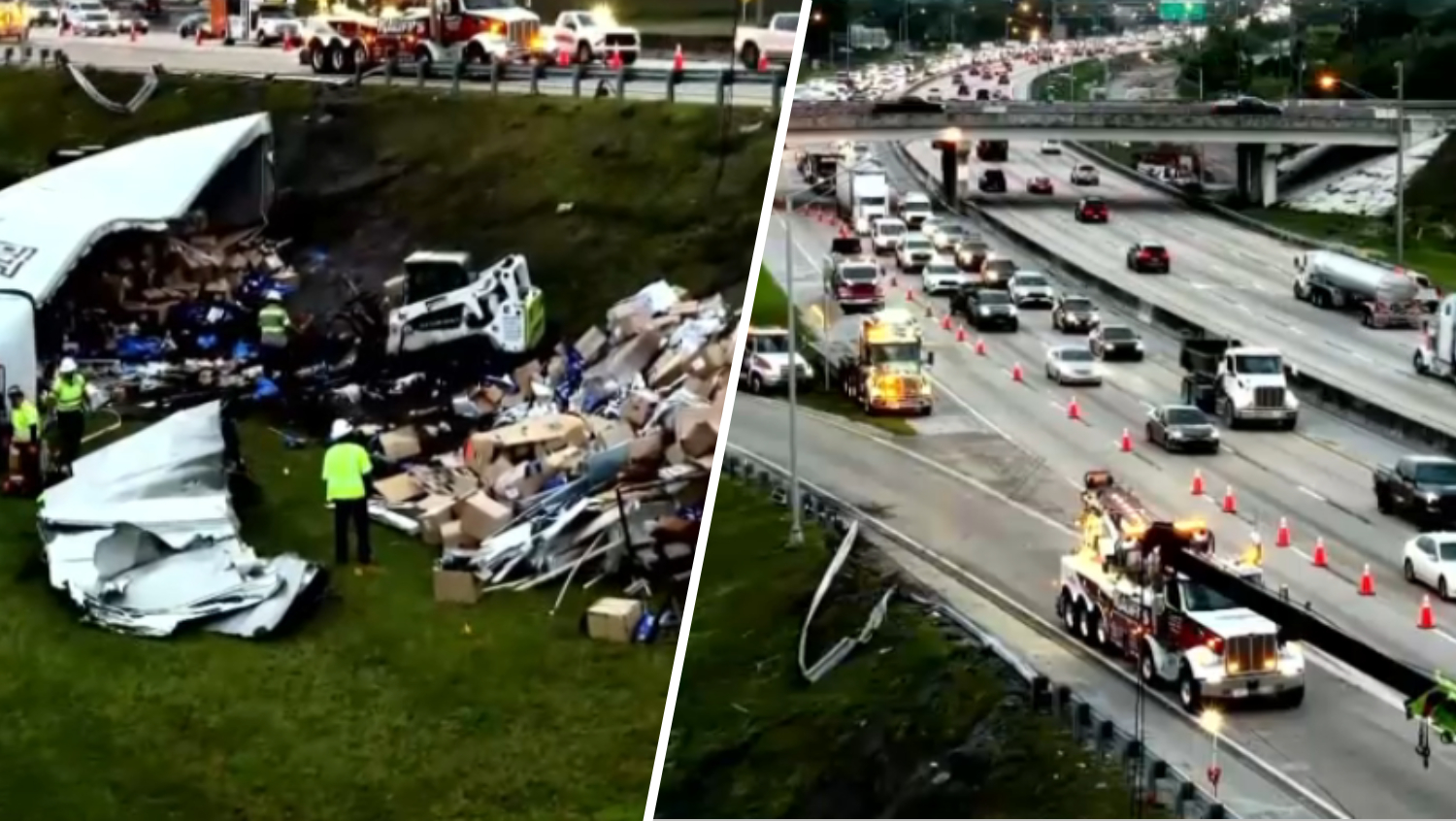 Truck rollover crash blocks lanes on Florida's Turnpike north in Broward