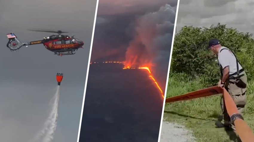 The firefight continues to contain a wildfire that has burned thousands of acres in western Miami-Dade and Broward counties on Tuesday.