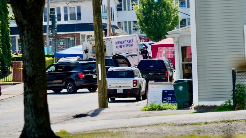 Investigators are seen in Biddeford, Maine July 13, 2026 following reports of a fatal shooting in which an Immigration and Customs Enforcement agent killed a man in his 20s, according to Sen. Angus King, I-Maine.