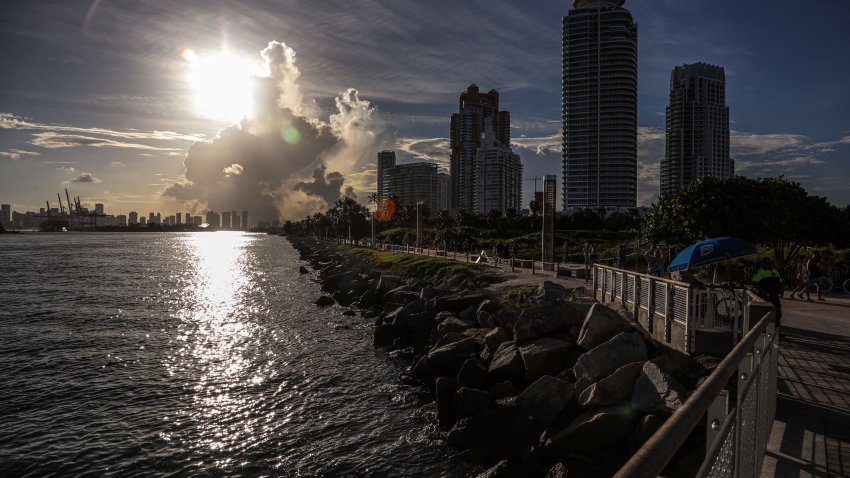 View of the Miami Bay entrance channel in Miami, Florida during a heat wave on June 26, 2023. (Photo by Giorgio Viera / AFP) (Photo by GIORGIO VIERA/AFP via Getty Images)