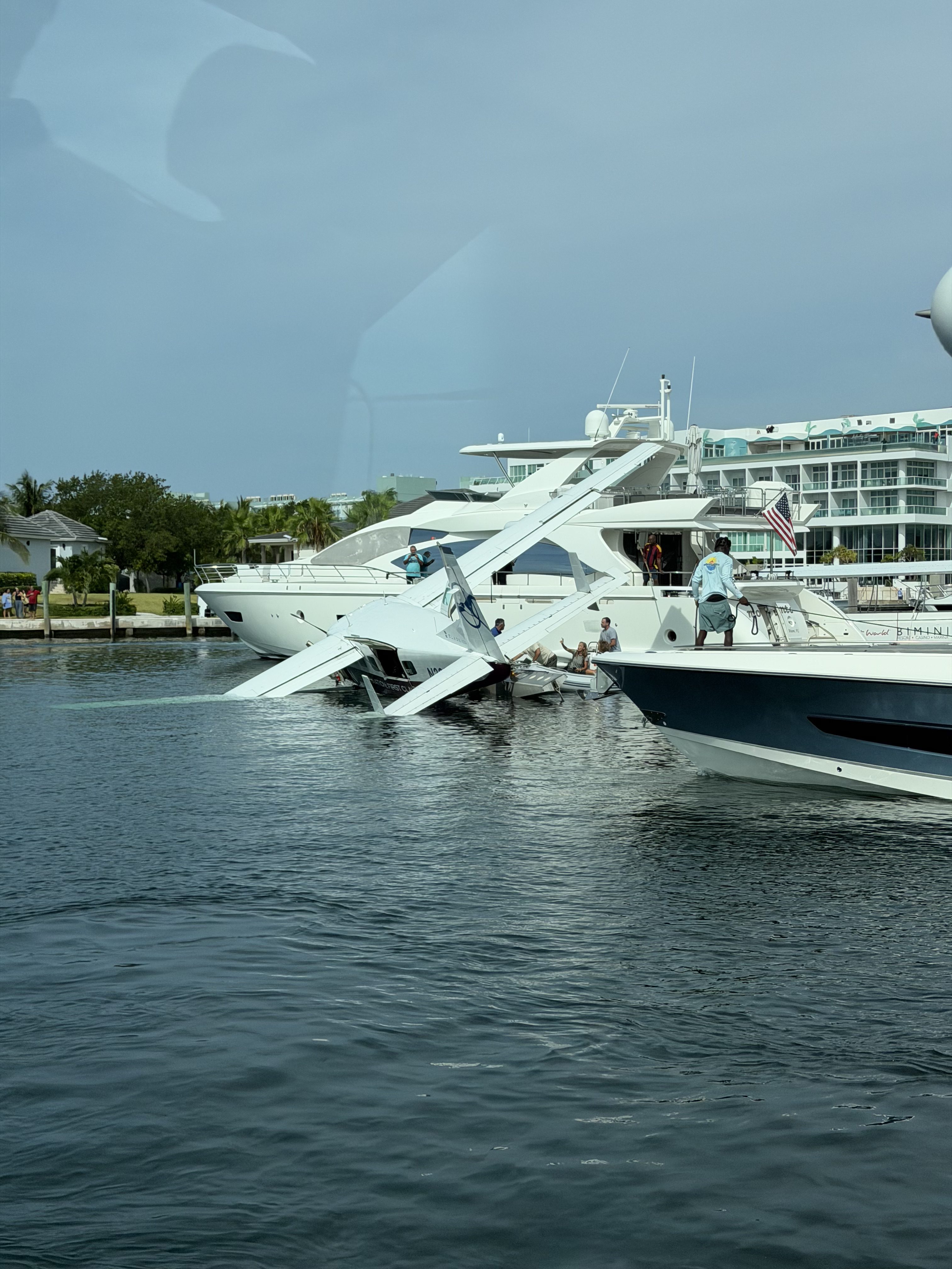 The seaplane crashes into a dock in the Bahamas.