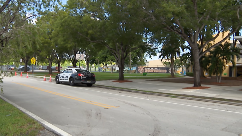 A Miami-Dade County Schools Police vehicle at Sunset Park Elementary School on Sept. 14, 2026.