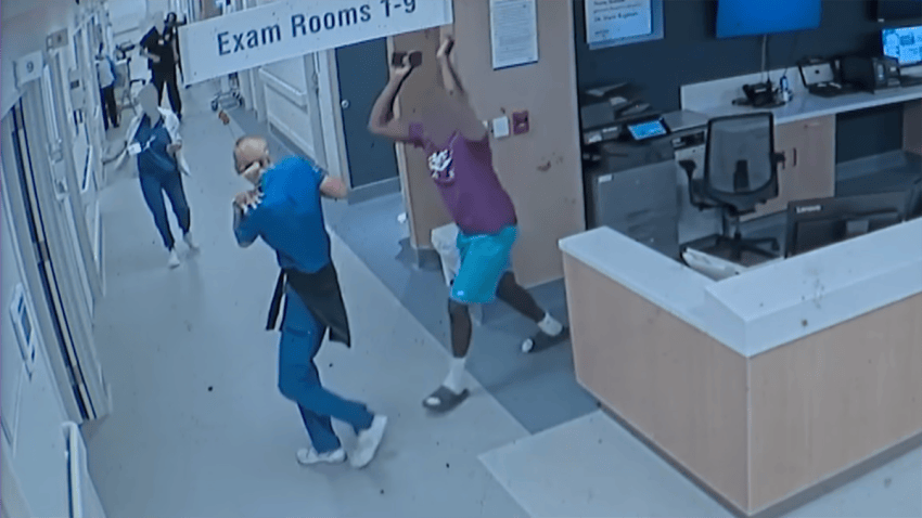 New surveillance video shows the moment a South Florida emergency room nurse was beaten and knocked down to the floor by a patient as her attorney is announcing plans to sue the hospital.