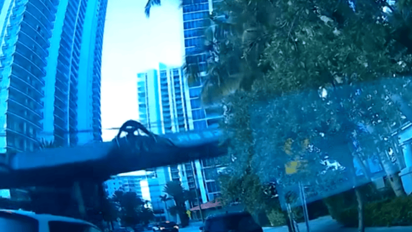 Miami Fire Rescue officials said a 85-foot drill rig, also known as a pile rig, collapsed on Southeast 12th Street and Brickell Bay Drive around 8 a.m.