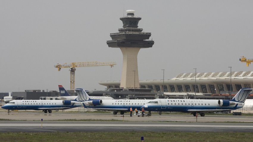 File – Several United Airlines aircraft taxi on the tarmac  28 March 2007 at the Dulles International Airport in Virginia.
