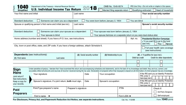 Treasury Irs Reveal Postcard Size 1040 Tax Form For 2019 Nbc 6